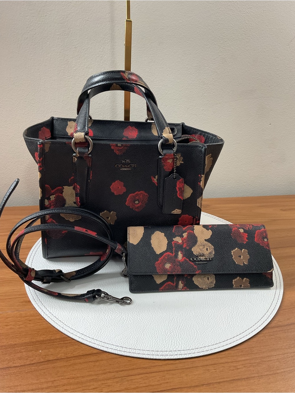 Coach Black Floral-Print Mini Tote with Matching Wallet